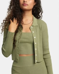 RVCA ROSE NAMAJUNAS FEVER RIB KNIT FITTED CARDIGAN -Rvca avjto00143 rvcaw alo dtl1