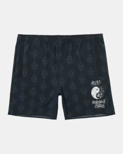 RVCA MISTER CARTOON YOGGER ELASTIC RUNNING SHORTS 17" -Rvca avyws00218 rvcaf blk frt1