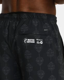 RVCA MISTER CARTOON YOGGER ELASTIC RUNNING SHORTS 17" -Rvca avyws00218 rvcaw blk dtl2