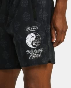 RVCA MISTER CARTOON YOGGER ELASTIC RUNNING SHORTS 17" -Rvca avyws00218 rvcaw blk dtl3