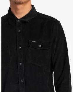 RVCA FREEMAN CORDUROY LONG SLEEVE SHIRT -Rvca avywt00365 rvcaw blk dtl1