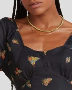 RVCA MEL G | FLUTTER FENCED DRESS -Rvca uvjwd00107 rvcaw blk dtl1