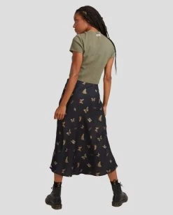 RVCA MEL G | FLUTTER ANNIKA MIDI SKIRT -Rvca uvjwk00102 rvcaw blk bck1