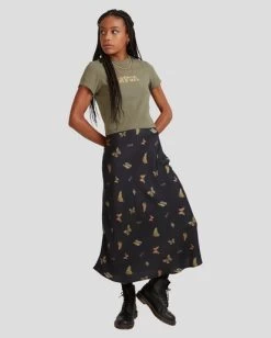 RVCA MEL G | FLUTTER ANNIKA MIDI SKIRT -Rvca uvjwk00102 rvcaw blk frt2