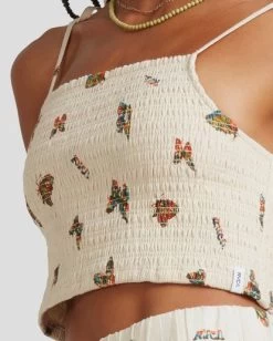 RVCA MEL G | FLUTTER TIE SMOCKED TOP -Rvca uvjwt00104 rvcaw nat dtl1