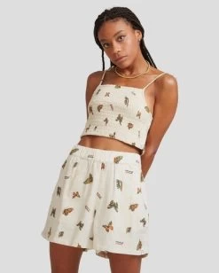 RVCA MEL G | FLUTTER TIE SMOCKED TOP -Rvca uvjwt00104 rvcaw nat frt2