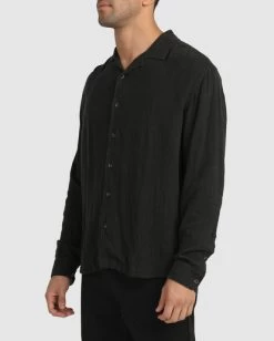 RVCA BEAT LONG SLEEVE BUTTON-DOWN SHIRT -Rvca uvywt00106 rvcaw blk sd3