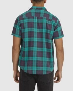 RVCA BARBED PLAID SHORT SLEEVE SHIRT -Rvca uvywt00118 rvcaw tea bck3