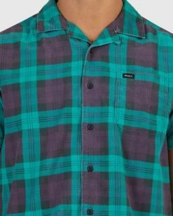 RVCA BARBED PLAID SHORT SLEEVE SHIRT -Rvca uvywt00118 rvcaw tea dtl1